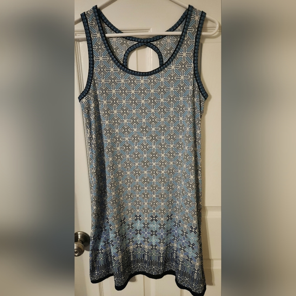 Max Studio Women's Sleeveless Geometric Pattern Dress Blue and White Size Small